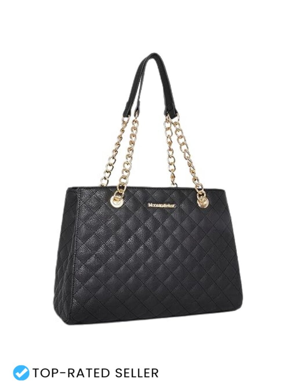 Quilted Faux Leather Tote Bag with Gold Chain Shoulder Strap